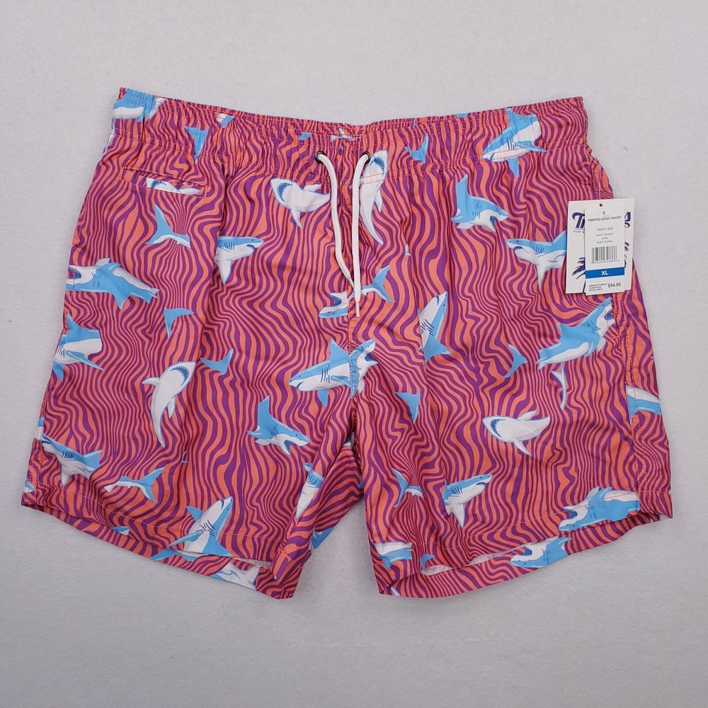 Trunks Shorts Mens Extra Large Orange Purple Wavy Shark Allover Striped Swimsuit